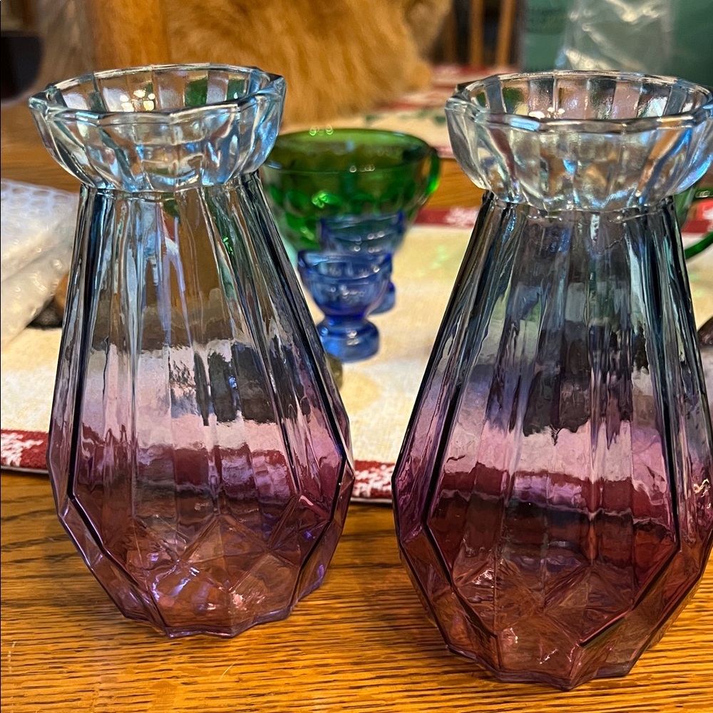 Faceted glass vases, lot of 2, an artistic way to display your spheres.